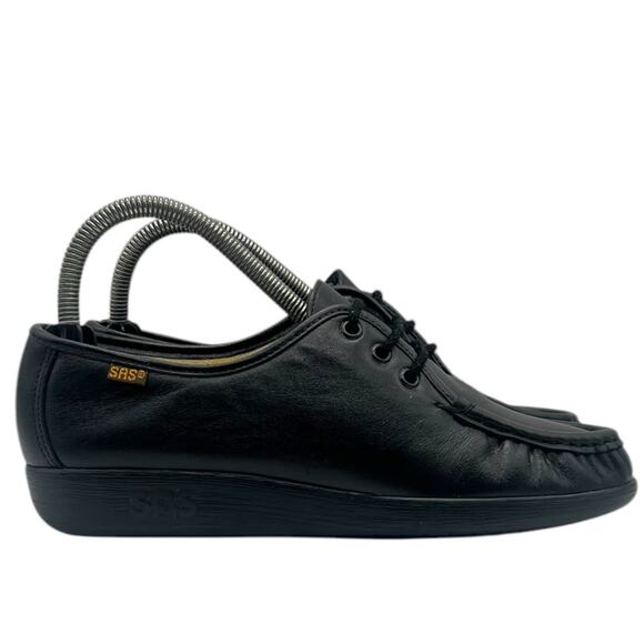 SAS Siesta Shoes Women Size 7.5M Black Leather Handsewn Oxfords Moc Toe - Picture 1 of 5